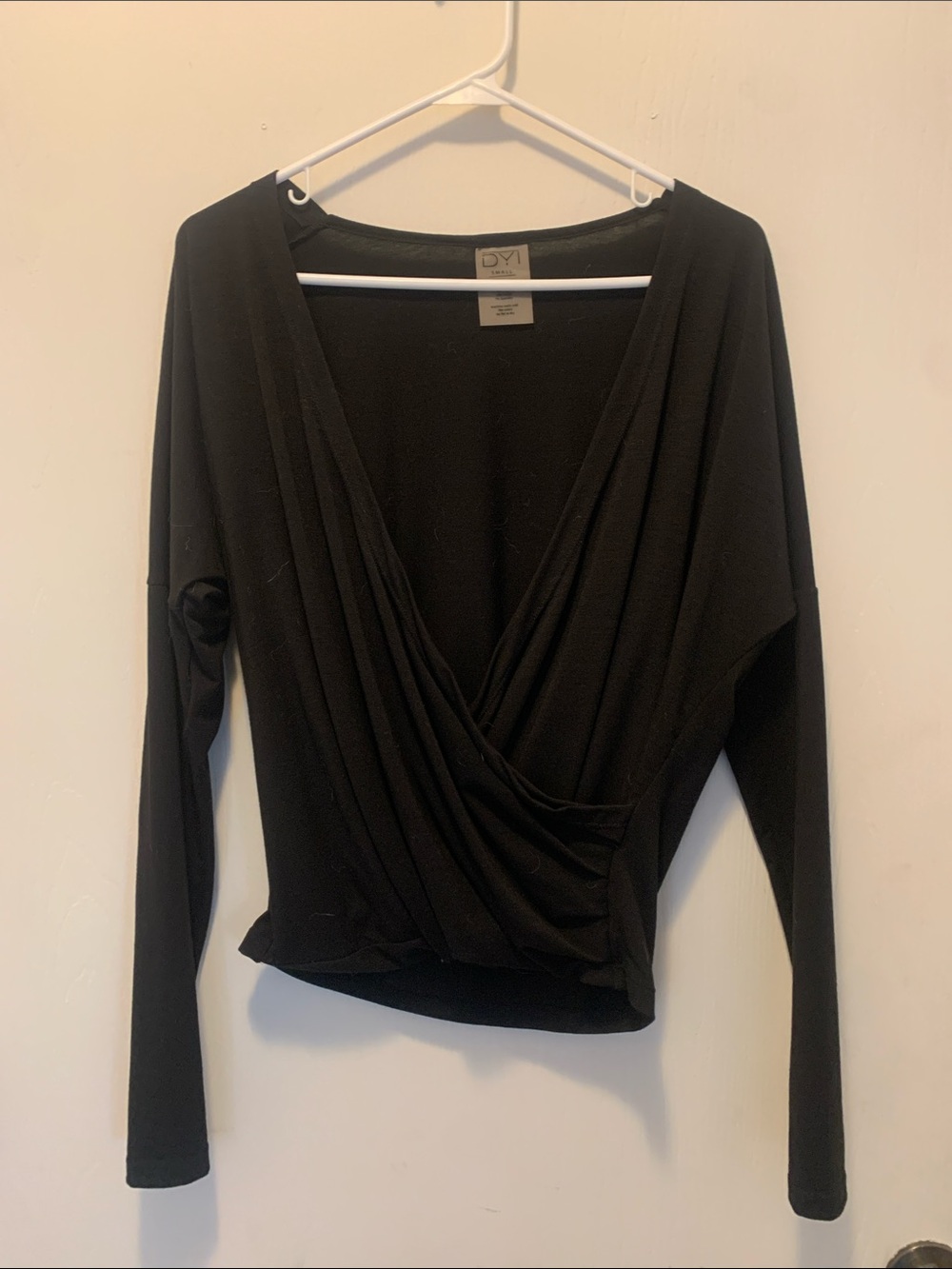 Black Wrap-Front Long Sleeve Barre Top